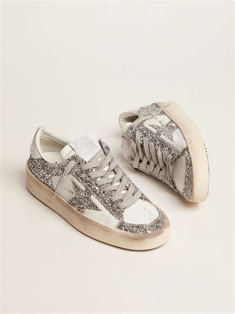 silver glitter sneakers womens|golden goose silver.